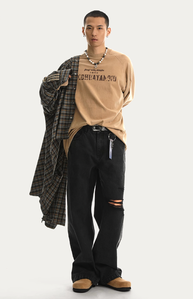 JHYQ Broken Hole Washed Denim Jeans