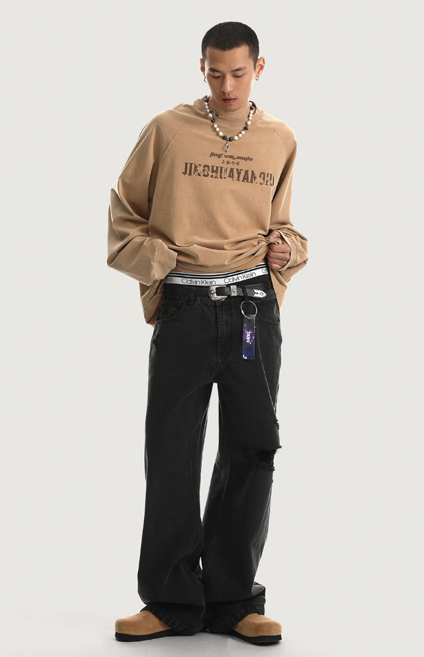 JHYQ Broken Hole Washed Denim Jeans