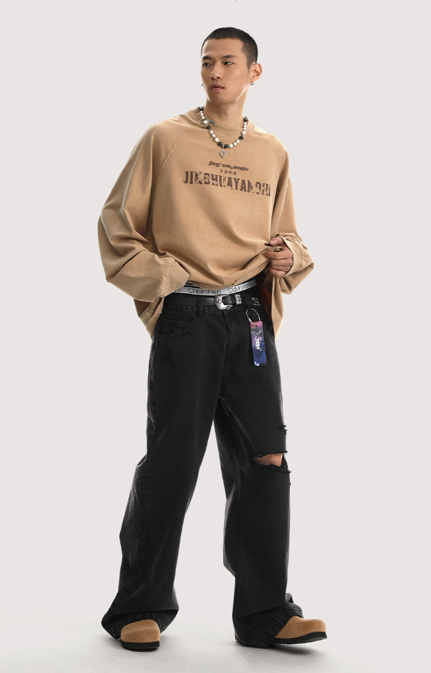 JHYQ Broken Hole Washed Denim Jeans