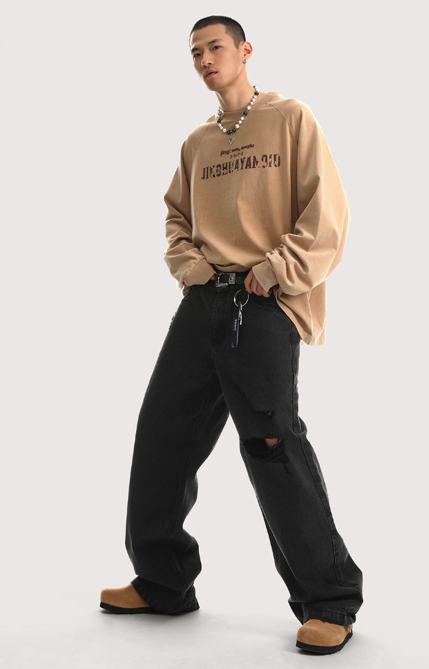 JHYQ Broken Hole Washed Denim Jeans