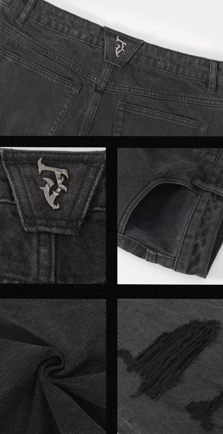 JHYQ Broken Hole Washed Denim Jeans