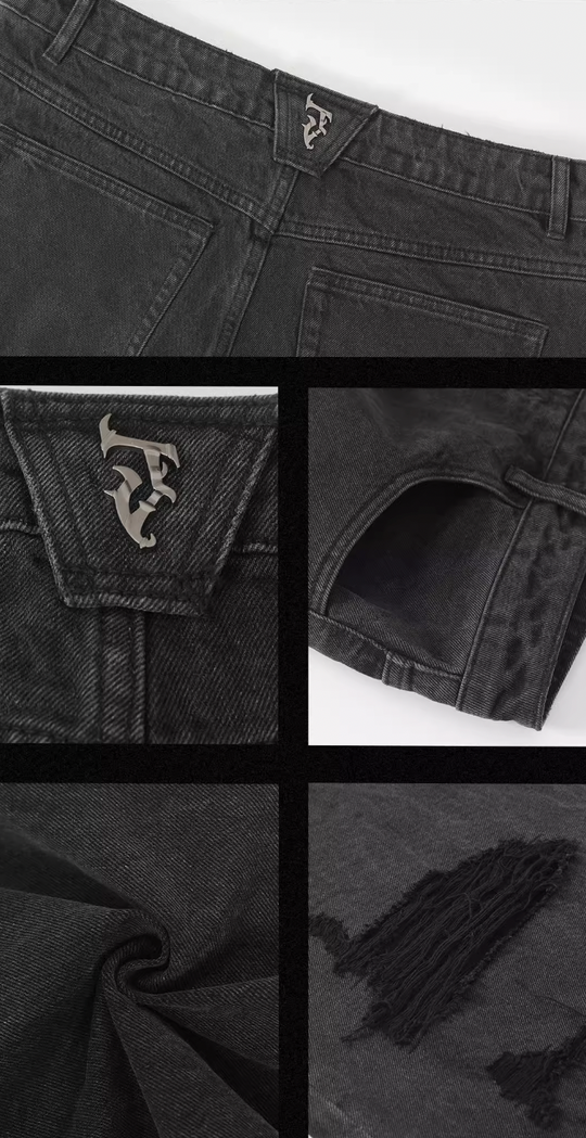 JHYQ Broken Hole Washed Denim Jeans