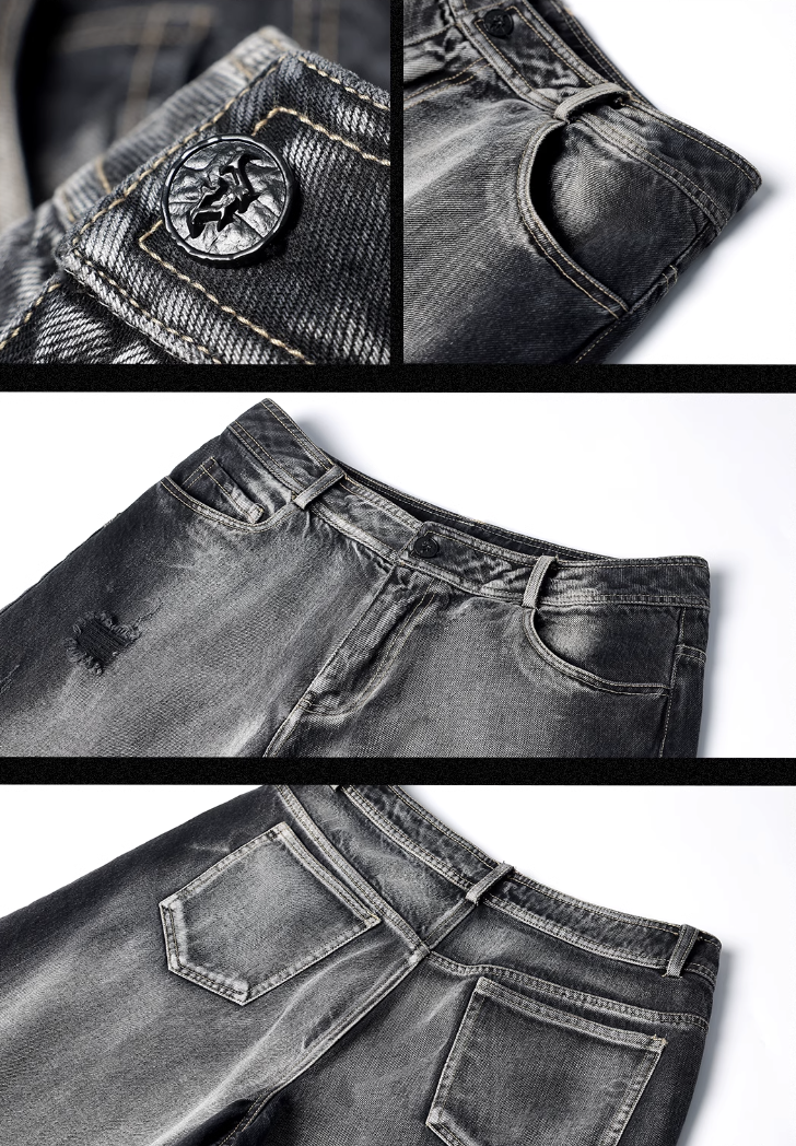 JHYQ Washed Hole Retro 7 Points Denim Shorts