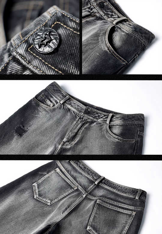 JHYQ Washed Hole Retro 7 Points Denim Shorts