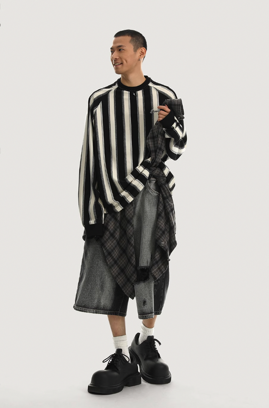 JHYQ Washed Hole Retro 7 Points Denim Shorts