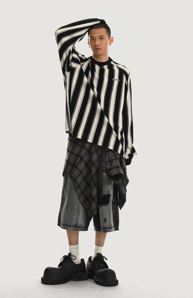 JHYQ Washed Hole Retro 7 Points Denim Shorts