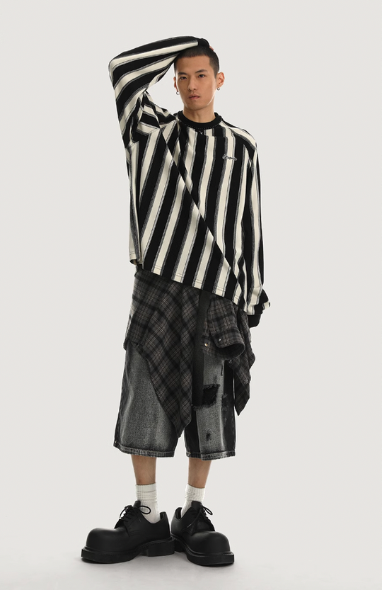 JHYQ Washed Hole Retro 7 Points Denim Shorts