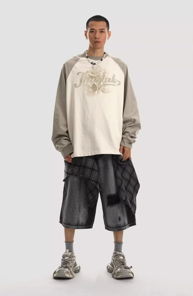 JHYQ Washed Hole Retro 7 Points Denim Shorts