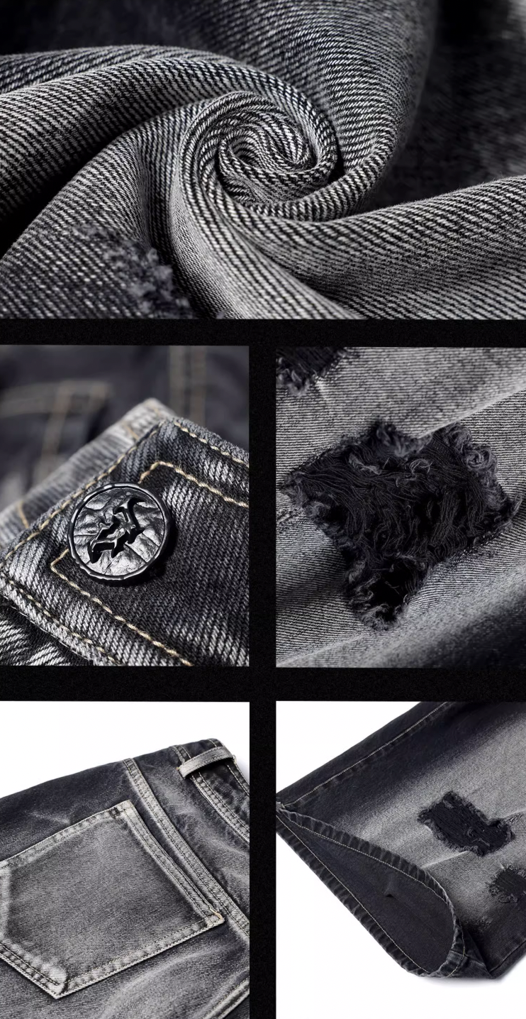 JHYQ Washed Hole Retro 7 Points Denim Shorts