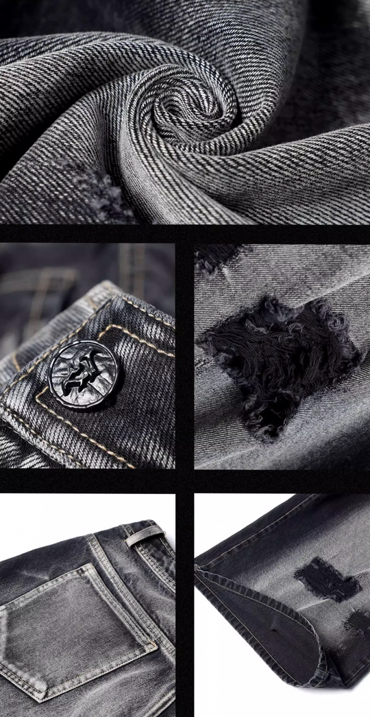 JHYQ Washed Hole Retro 7 Points Denim Shorts