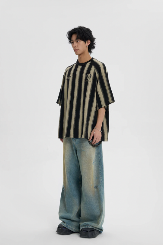 JHYQ Washed Distressed Holes Wide Legged Dirty Denim Jeans