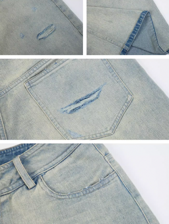 JHYQ Washed Do Old Hole Denim Shorts