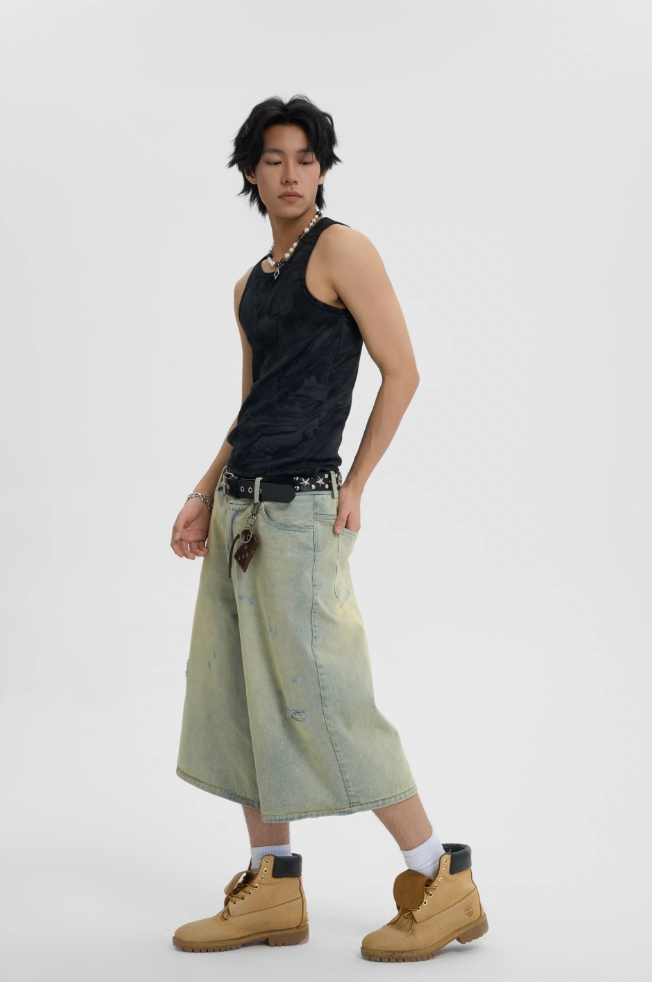 JHYQ Washed Do Old Hole Denim Shorts