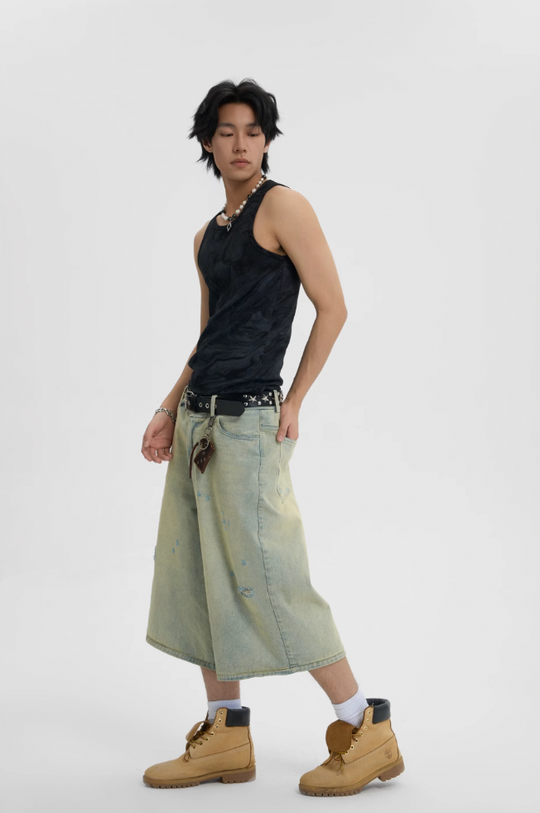 JHYQ Washed Do Old Hole Denim Shorts