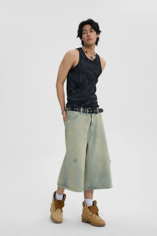 JHYQ Washed Do Old Hole Denim Shorts