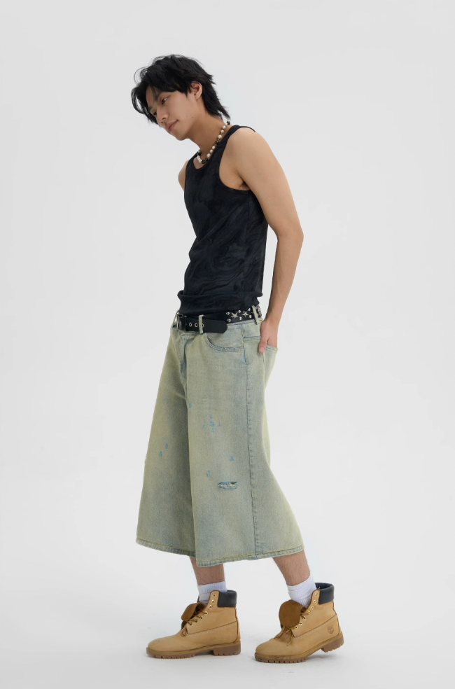 JHYQ Washed Do Old Hole Denim Shorts