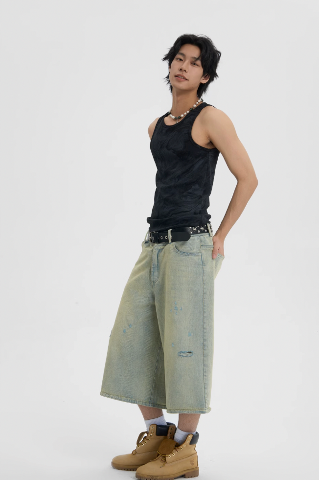JHYQ Washed Do Old Hole Denim Shorts
