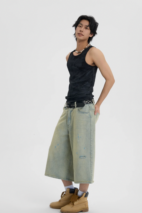 JHYQ Washed Do Old Hole Denim Shorts