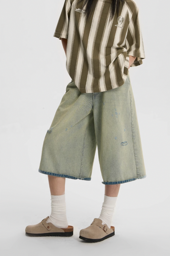 JHYQ Washed Do Old Hole Denim Shorts