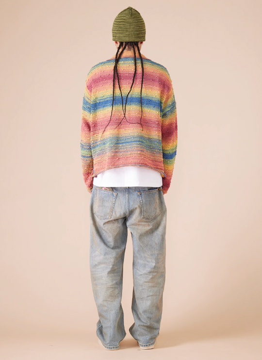 EVILKNIGHT(EK) Rainbow Dyeing Drum Wave Knit Sweater