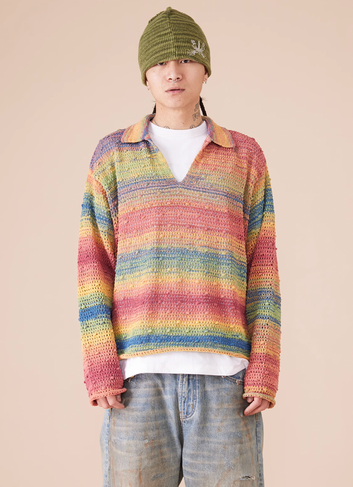 EVILKNIGHT(EK) Rainbow Dyeing Drum Wave Knit Sweater