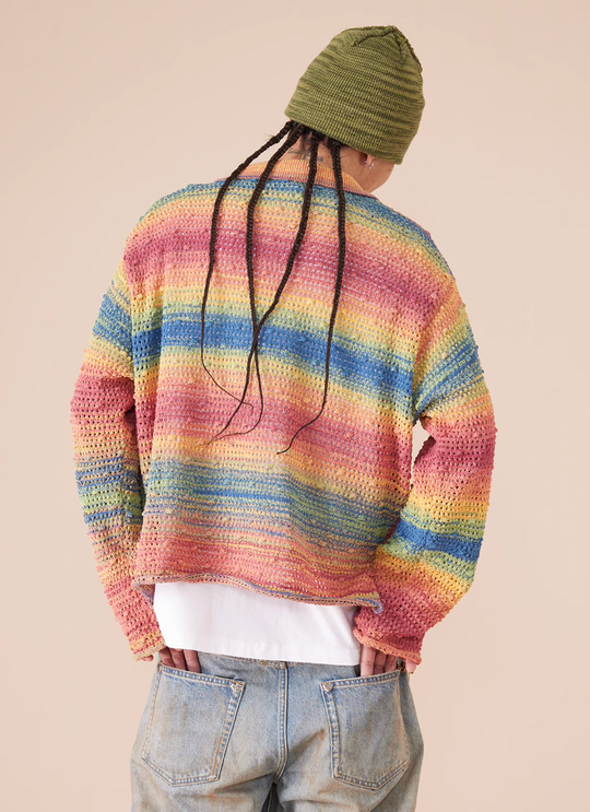 EVILKNIGHT(EK) Rainbow Dyeing Drum Wave Knit Sweater