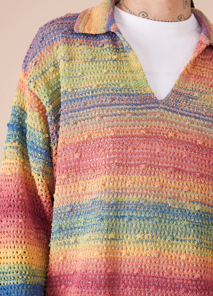 EVILKNIGHT(EK) Rainbow Dyeing Drum Wave Knit Sweater