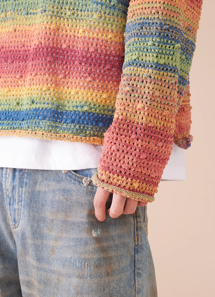 EVILKNIGHT(EK) Rainbow Dyeing Drum Wave Knit Sweater