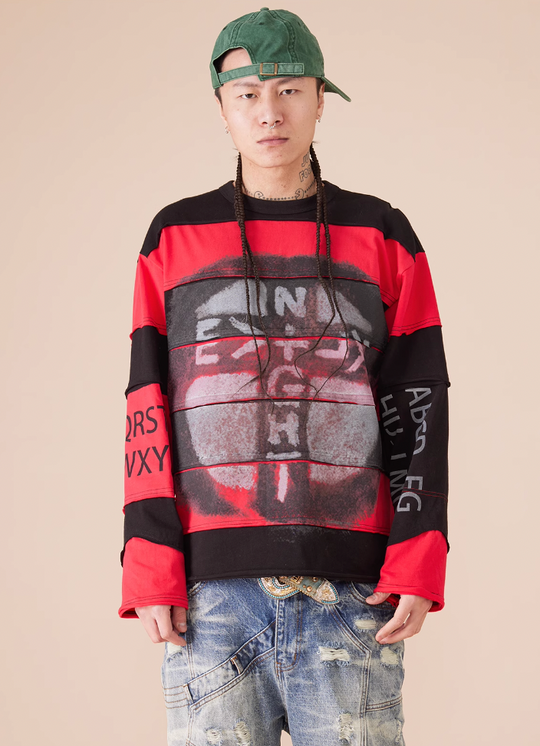 EVILKNIGHT(EK) Stripe Irregular Cross Logo Fake Two Piece Tee