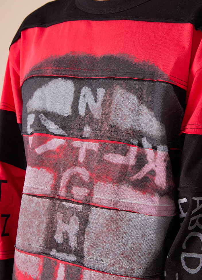 EVILKNIGHT(EK) Stripe Irregular Cross Logo Fake Two Piece Tee