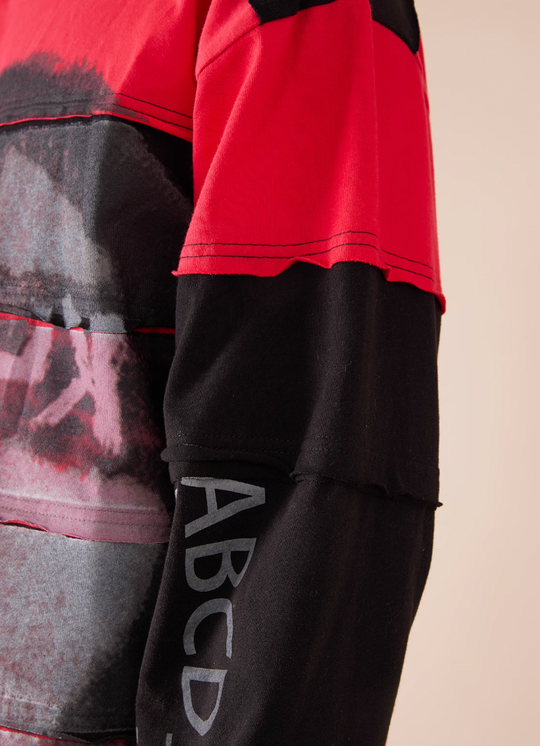 EVILKNIGHT(EK) Stripe Irregular Cross Logo Fake Two Piece Tee