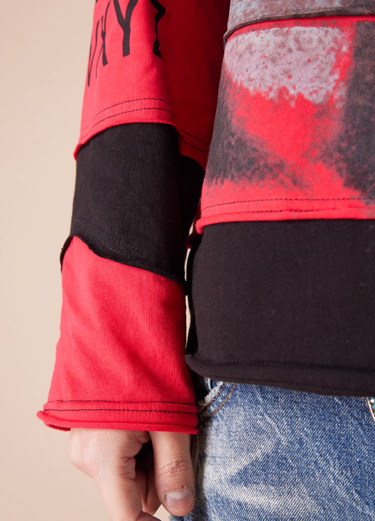 EVILKNIGHT(EK) Stripe Irregular Cross Logo Fake Two Piece Tee