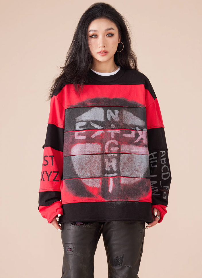 EVILKNIGHT(EK) Stripe Irregular Cross Logo Fake Two Piece Tee