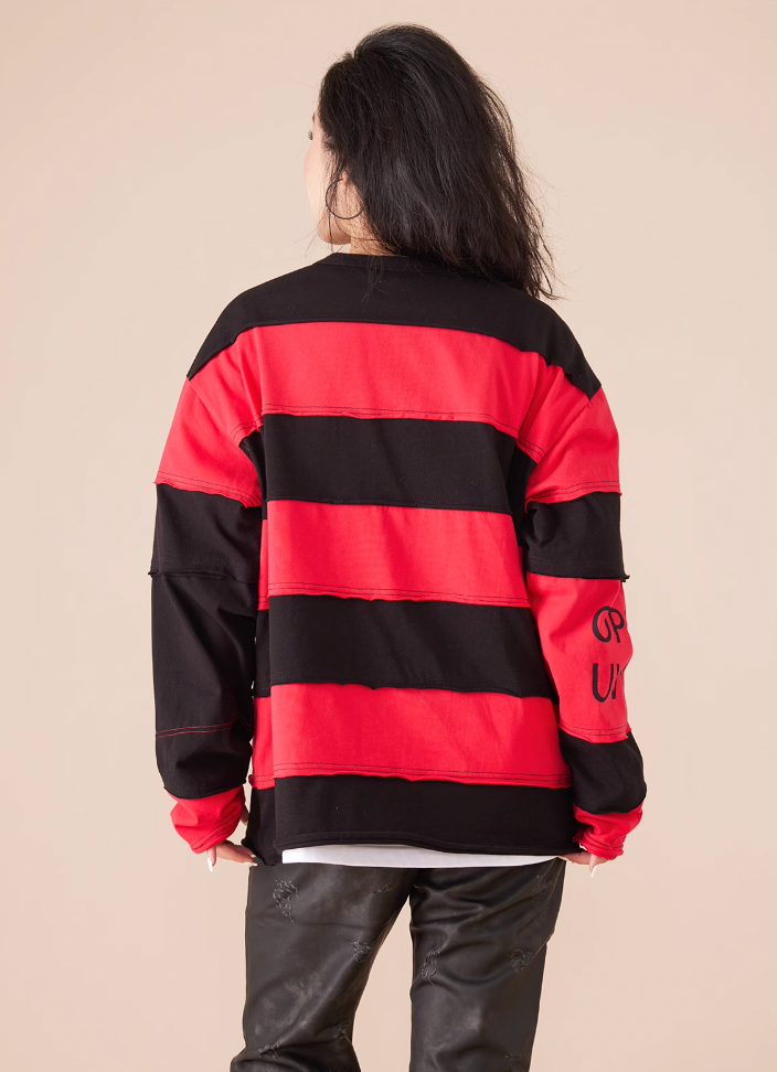 EVILKNIGHT(EK) Stripe Irregular Cross Logo Fake Two Piece Tee