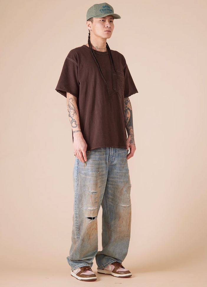 EVILKNIGHT(EK) Customized Rivets Dirty Wash Holes Denim Jeans