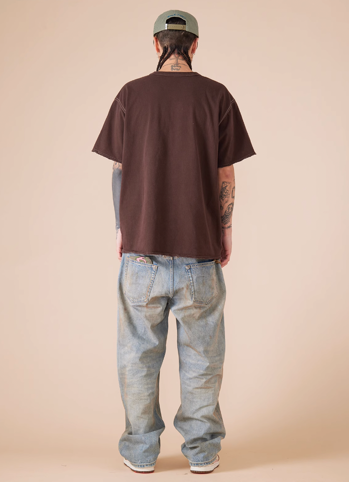 EVILKNIGHT(EK) Customized Rivets Dirty Wash Holes Denim Jeans