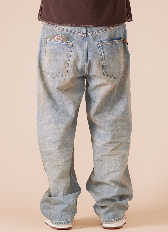 EVILKNIGHT(EK) Customized Rivets Dirty Wash Holes Denim Jeans