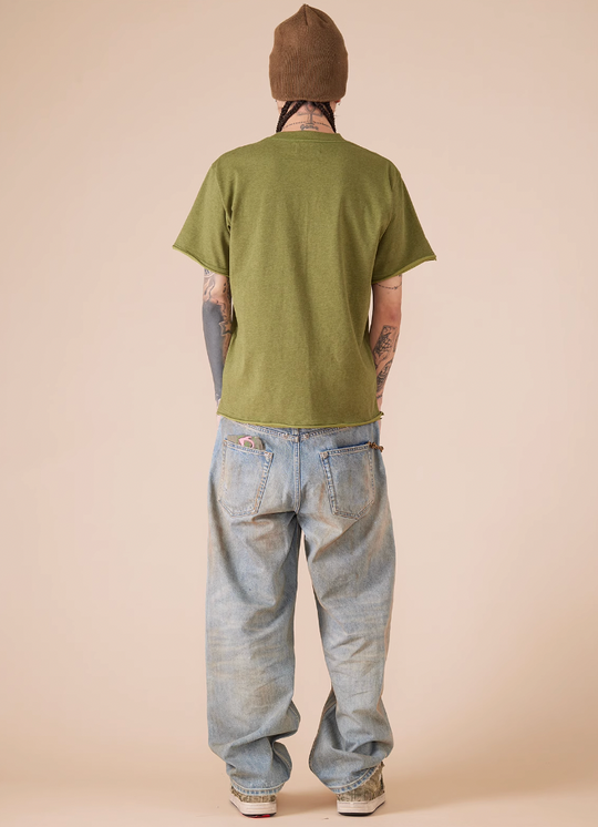 EVILKNIGHT(EK) Customized Rivets Dirty Wash Holes Denim Jeans