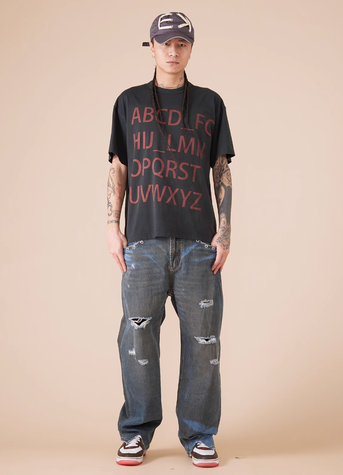 EVILKNIGHT(EK) Customized Peach Heart Dirty Wash Denim Jeans