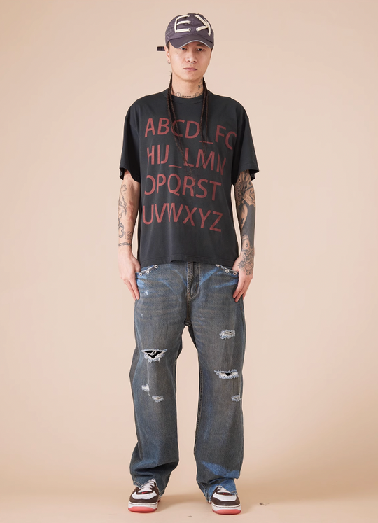 EVILKNIGHT(EK) Customized Peach Heart Dirty Wash Denim Jeans