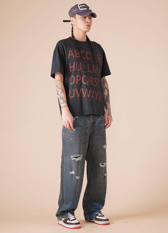 EVILKNIGHT(EK) Customized Peach Heart Dirty Wash Denim Jeans