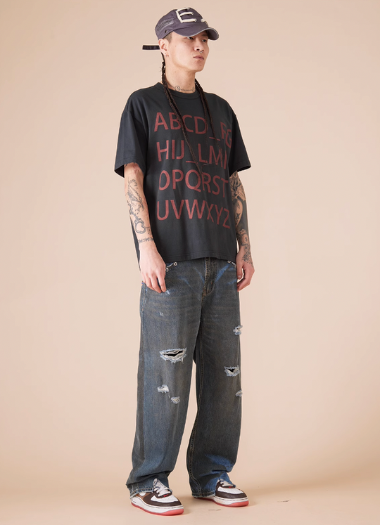 EVILKNIGHT(EK) Customized Peach Heart Dirty Wash Denim Jeans