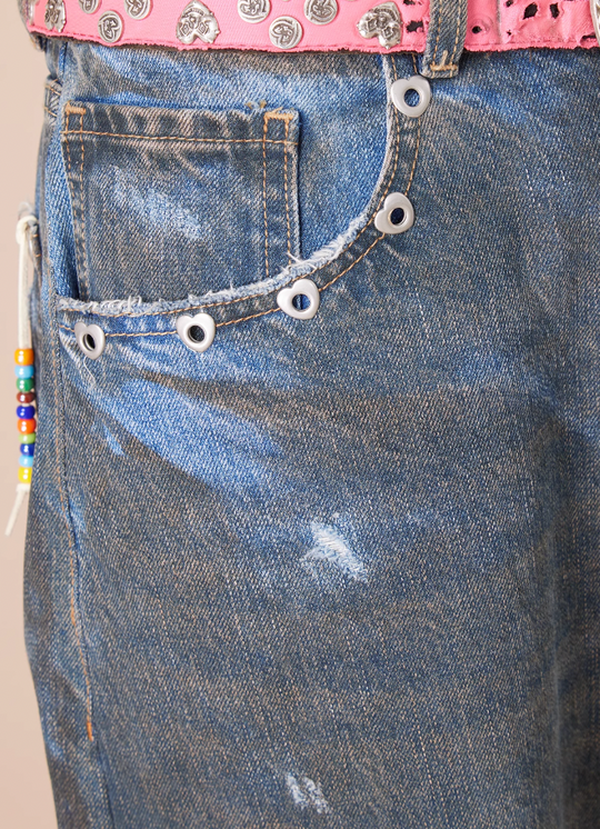 EVILKNIGHT(EK) Customized Peach Heart Dirty Wash Denim Jeans