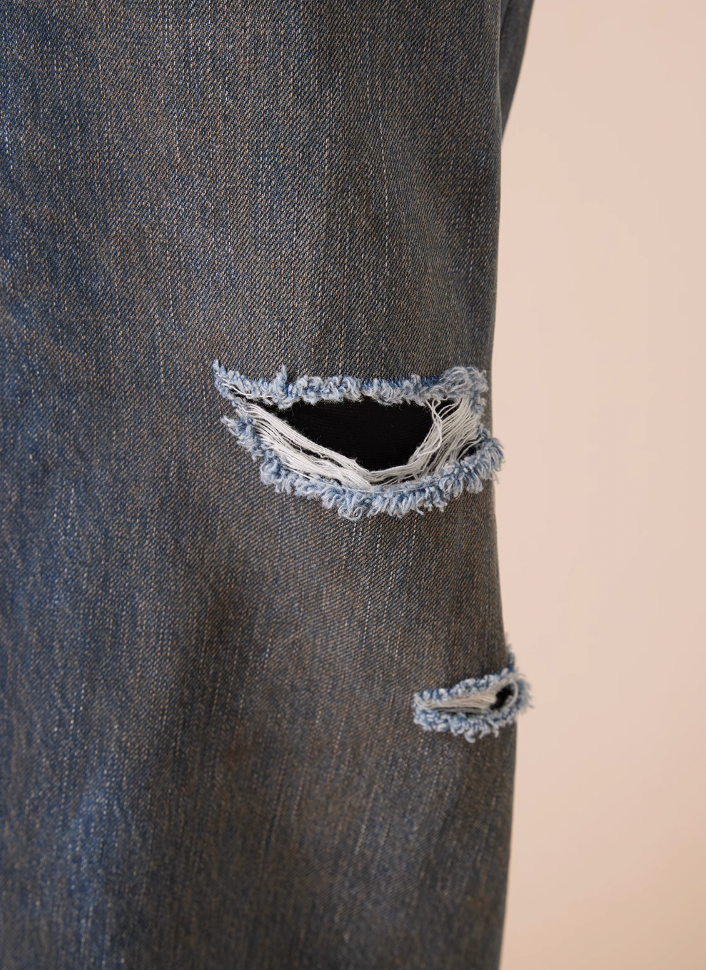 EVILKNIGHT(EK) Customized Peach Heart Dirty Wash Denim Jeans