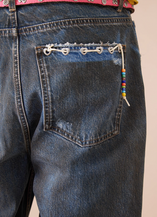 EVILKNIGHT(EK) Customized Peach Heart Dirty Wash Denim Jeans