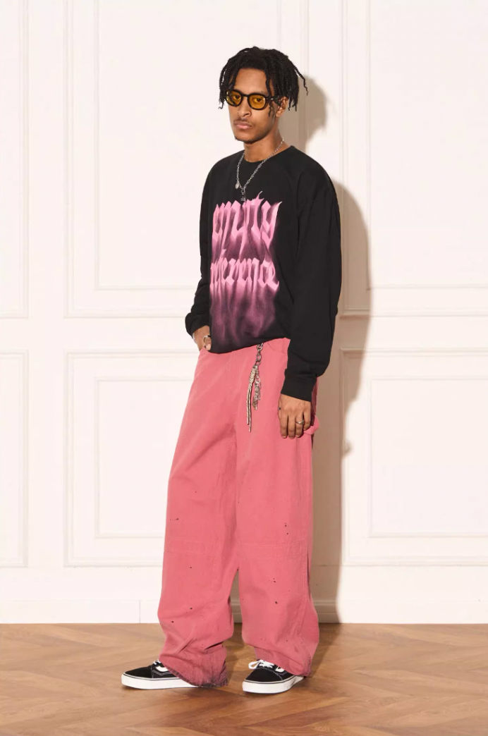 EMPTY REFERENCE Pink Hang Dye Splash Ink Work Pants