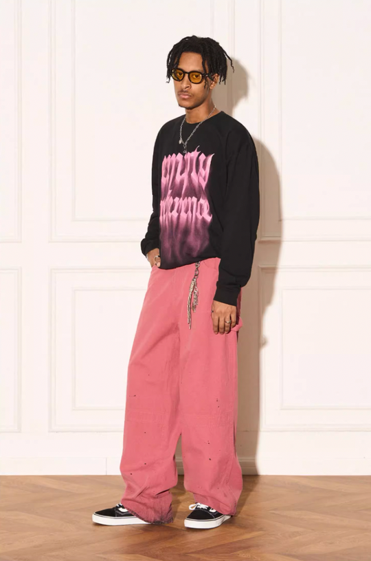 EMPTY REFERENCE Pink Hang Dye Splash Ink Work Pants