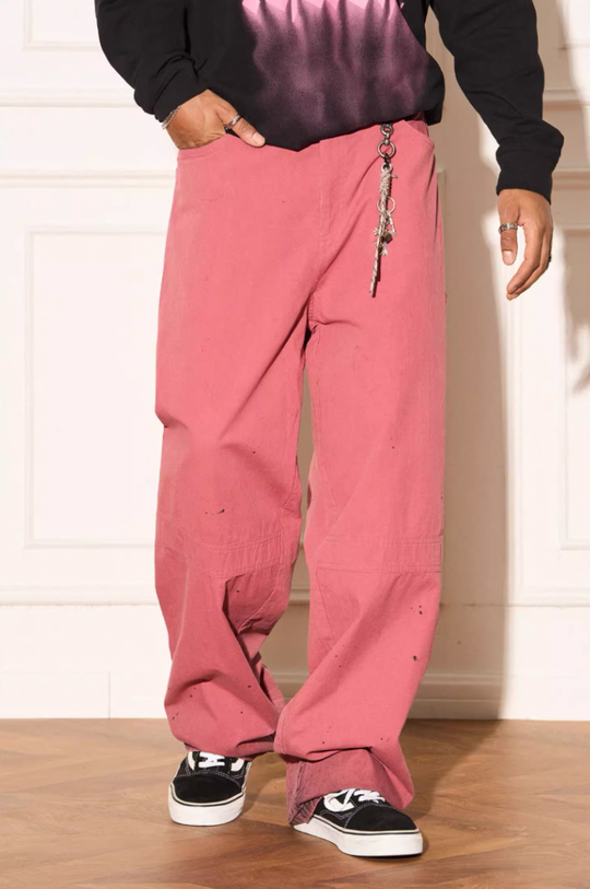EMPTY REFERENCE Pink Hang Dye Splash Ink Work Pants