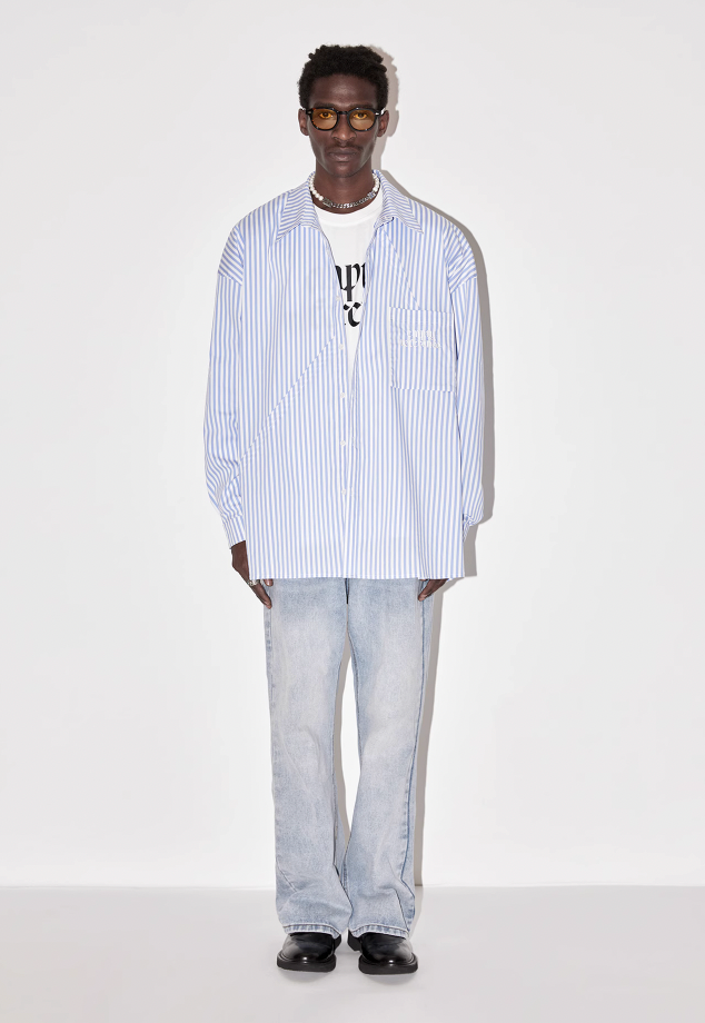 EMPTY REFERENCE Striped Patchwork Long Sleeve Shirt