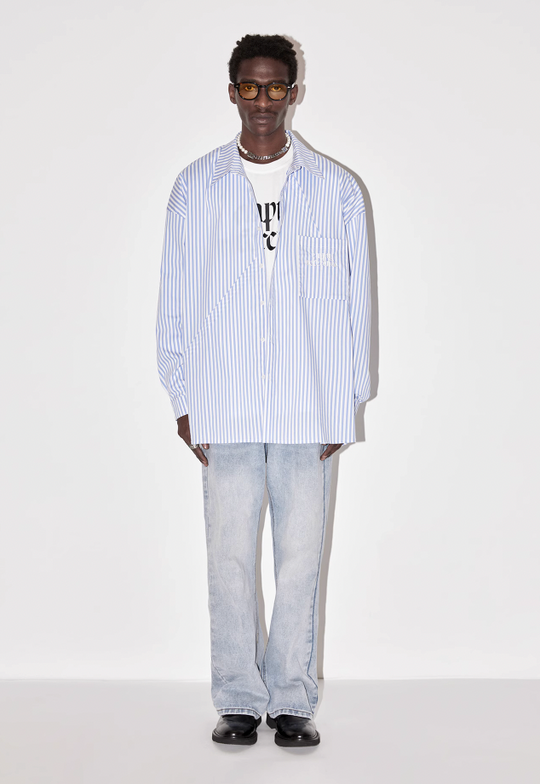 EMPTY REFERENCE Striped Patchwork Long Sleeve Shirt